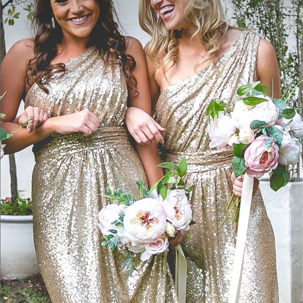 Elegant Gold Sequin One-Shoulder Dress